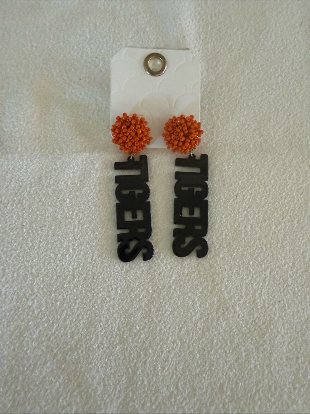 Source Unknown Orange Beaded 'TIGERS' Drop Earrings
